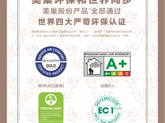 美巢集團股份產(chǎn)品全部通過世界四大嚴(yán)苛環(huán)保認(rèn)證